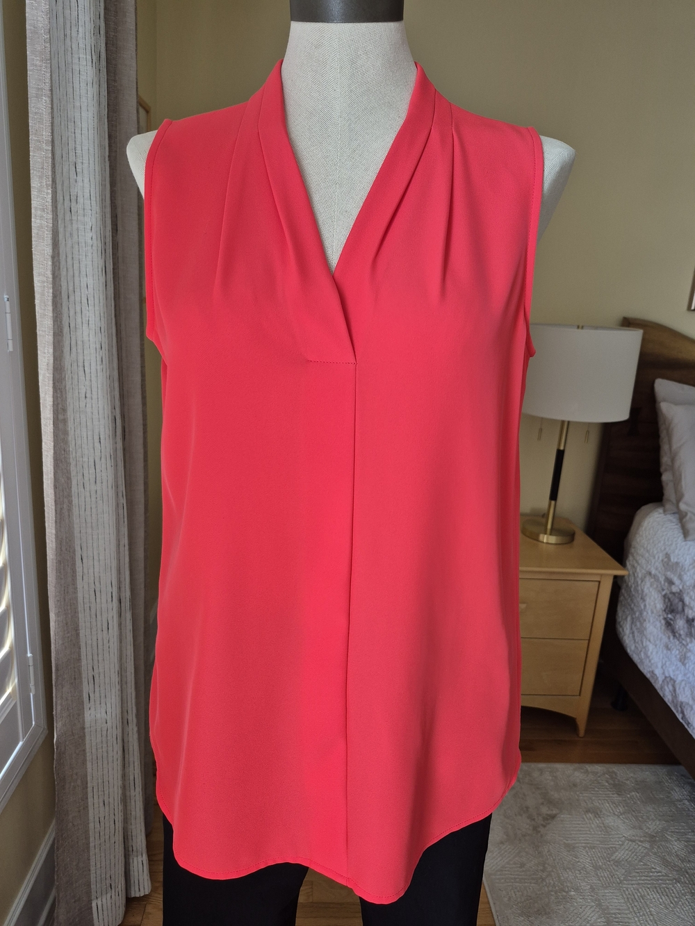 Women’s Sleeveless V-Neck Blouse in Coral Pink